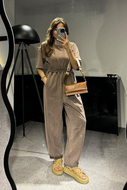 Zofia Şalvar Tshirt Yıkama Takım-Kahve