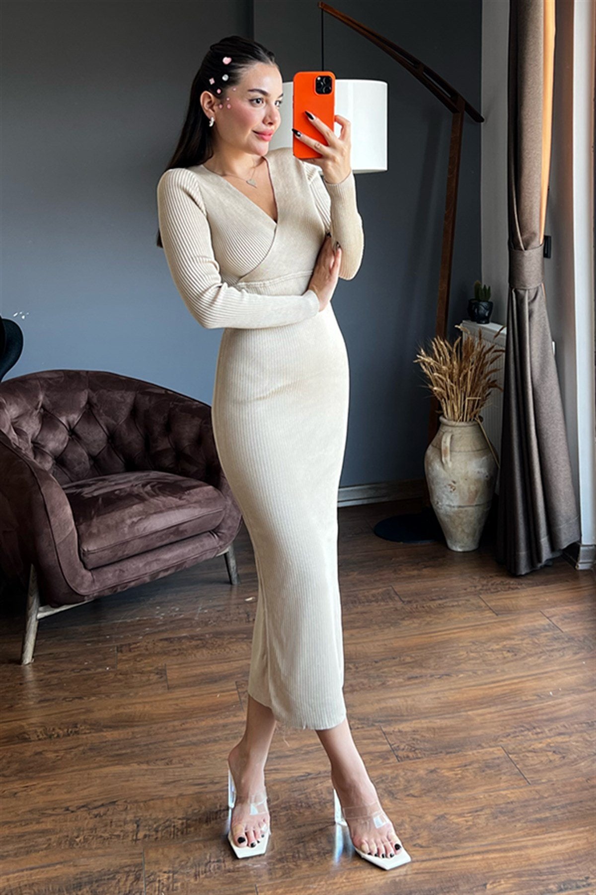 Zr karamel fitilli kalem elbise